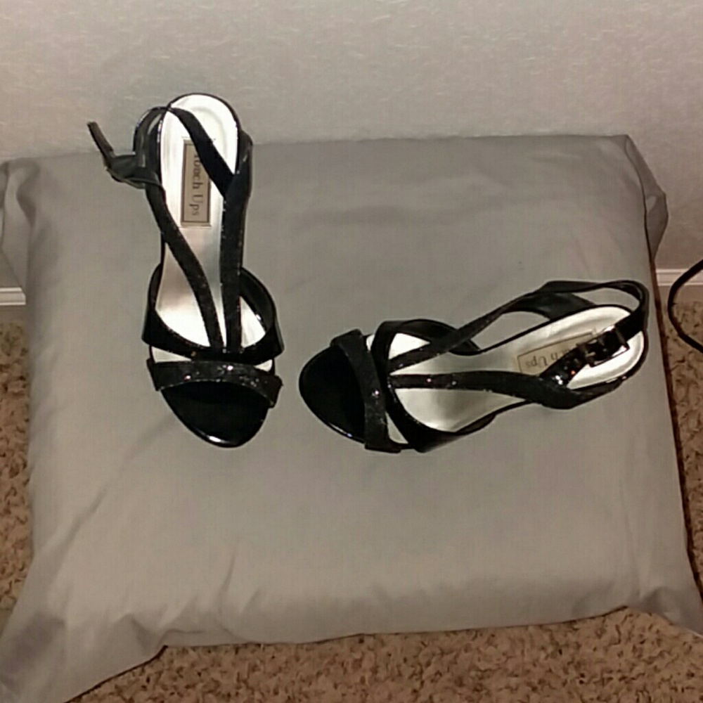 Black and silver platform heels